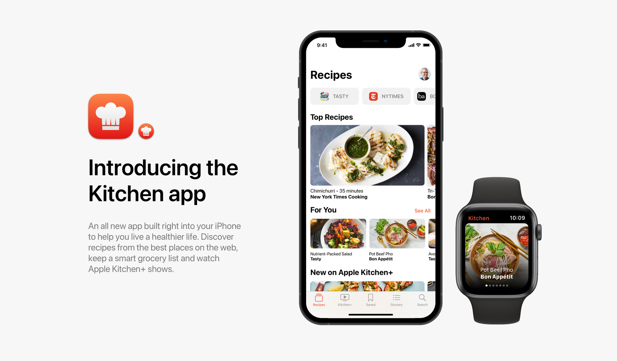 Conceito da Apple Kitchen para iPhone e Apple Watch