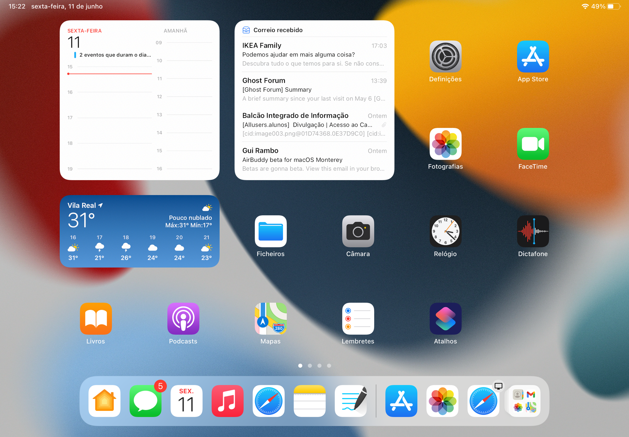 Widget da app Mail no iPadOS 15