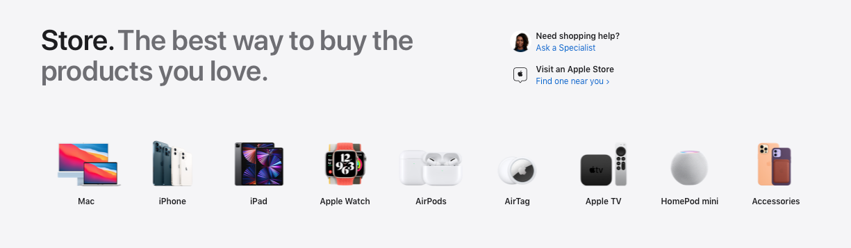 Produtos disponíveis na Apple Store