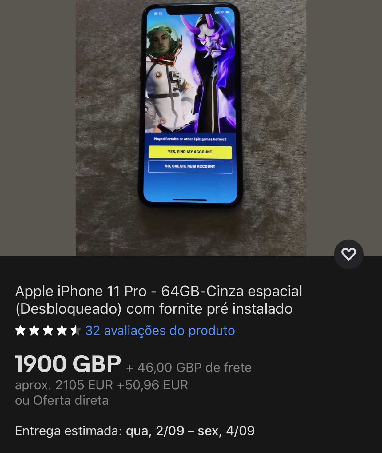 iPhones com Fortnite à venda no eBay por valores exorbitantes